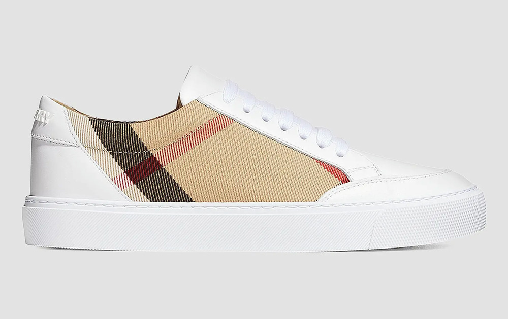 Burberry Salmond Vintage Check White Leather Logo Lace Up Low Top Sneaker 41